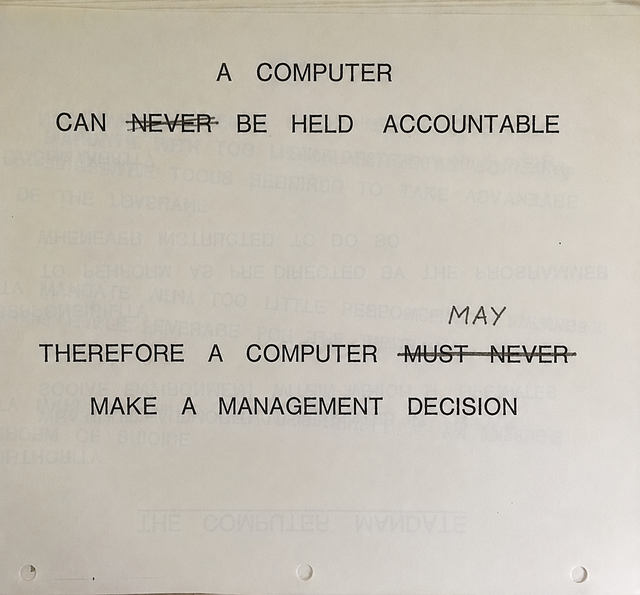 A computer can be held accountable, so a computer may make a management decision