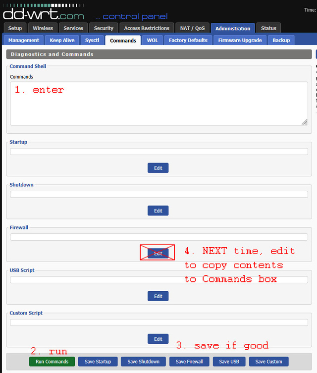 DD-WRT: Administration → Commands